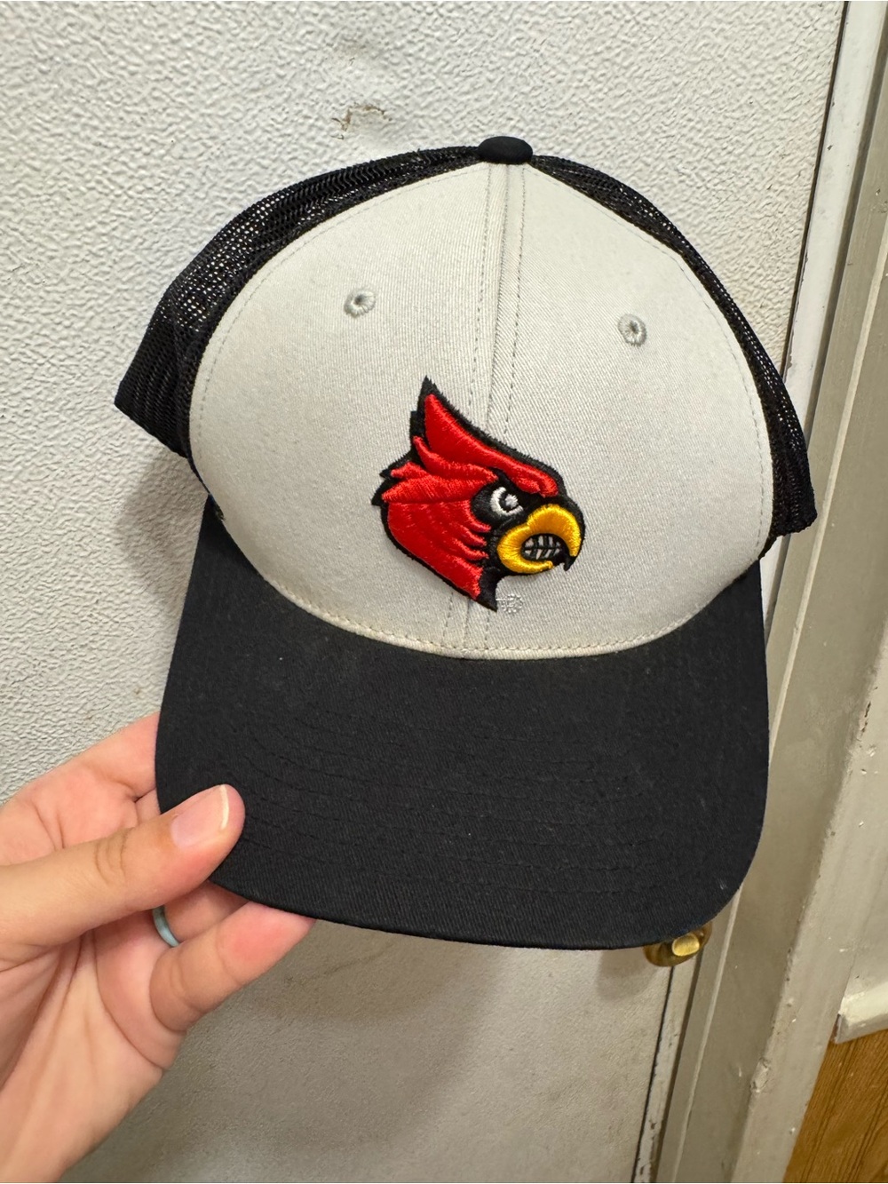 Red Cardinal Patch Trucker Hat - Black & Cream